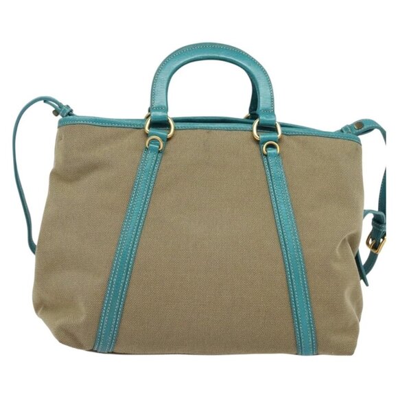 PRADA Hand Bag Canvas 2way Beige Gold Auth 138843 - Picture 2 of 16